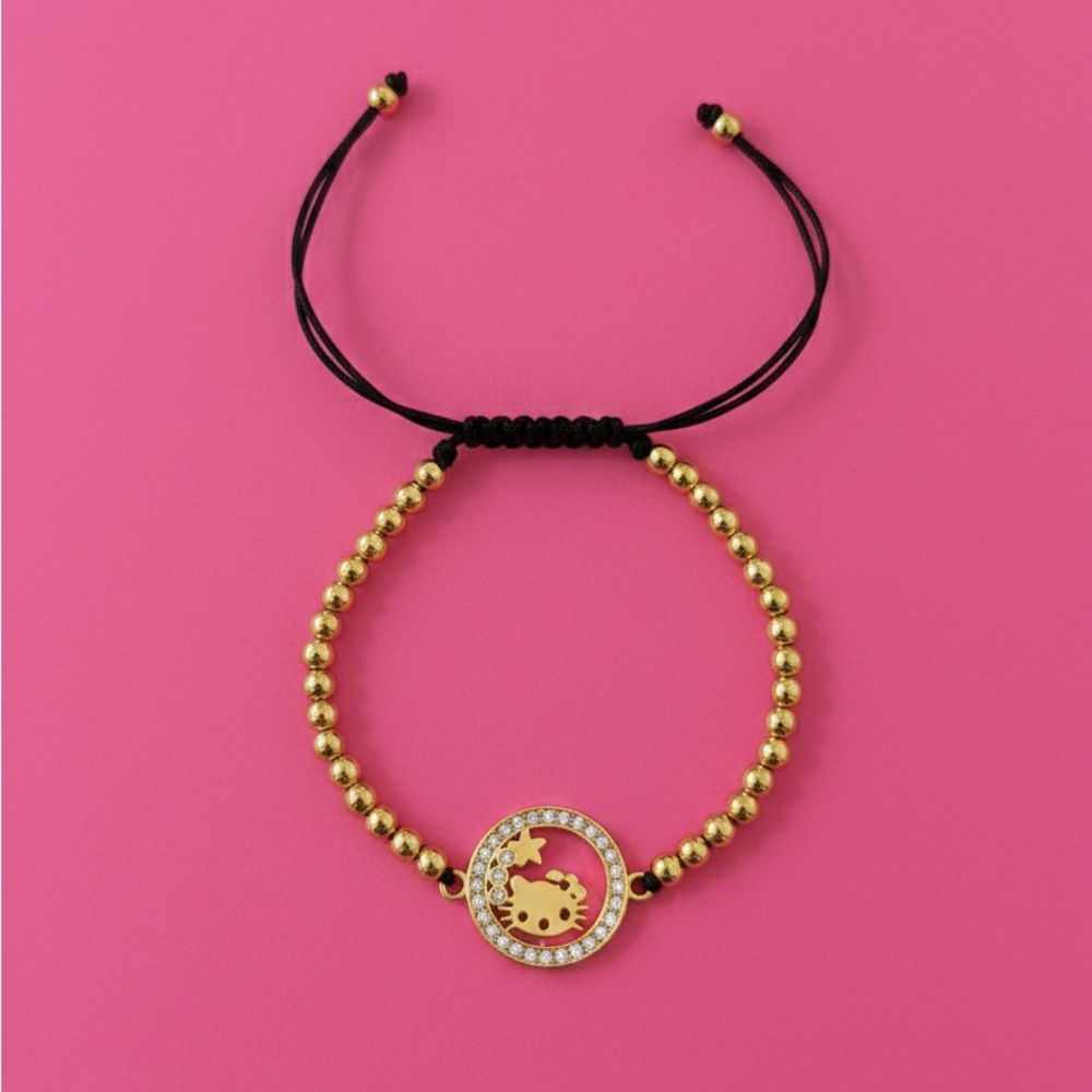 Sanrio Gold Beaded Bracelet with Cat Charm